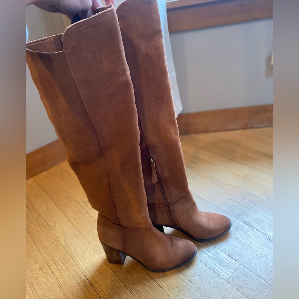 Suede Brown Over-the-Knee Heeled Boots